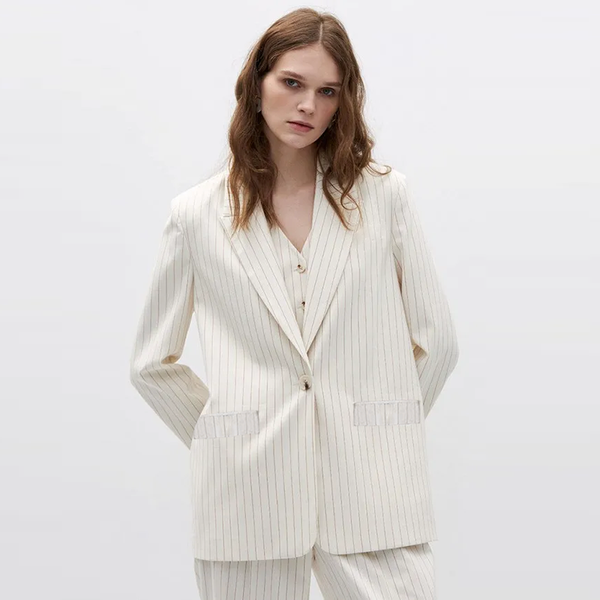

women's suits & blazers women high street white striped blazer single button long sleeve pockets office suit coats 2021 fashion autumn, White;black