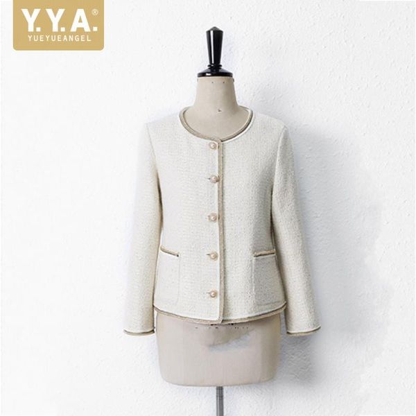 

women's jackets elegant ol french style women tweed jacket o neck pearl single breasted white outerwear ladies slim fit vintage short c, Black;brown
