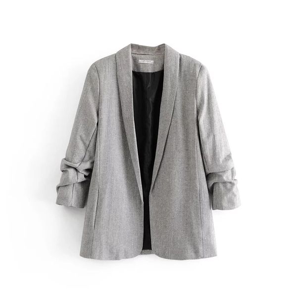 

women autumn casual shawl collar no buckle gray blazer coat roll sleeve office lady business elegant blazers jacket chaqueta 210421, White;black