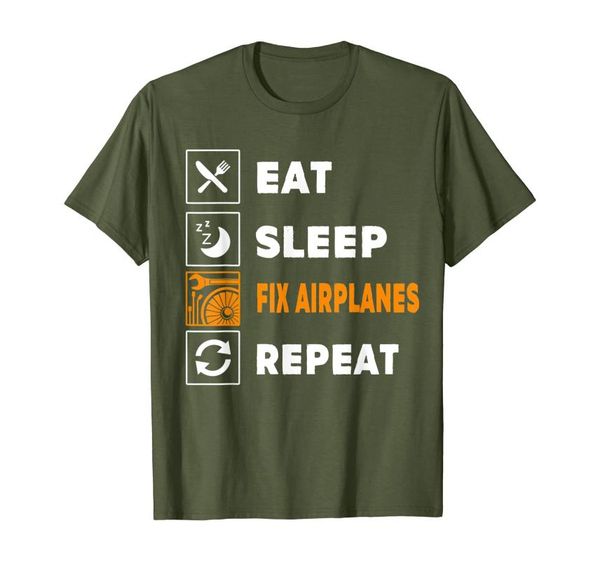 

men's t-shirts eat sleep fix airplanes repeat aircraft mechanic tshirt, White;black