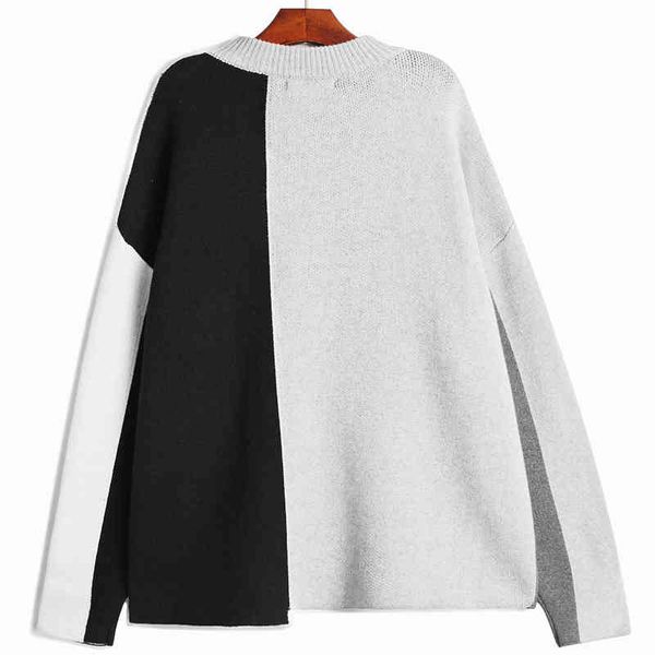 

women's knits & tees [eam] color-block knitting sweater loose fit round neck long sleeve women pullovers fashion autumn winter 2022 1de, White