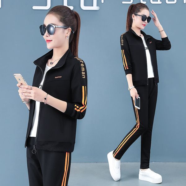 

women's tracksuits sportswear suit spring autumn fashion casual loose running sweater three piece suit large size, Gray