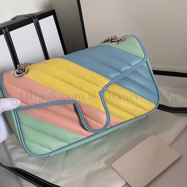 443497 Marmont Macaron Color Genuine Leather Shoulder Bag Rainbow Bright Colors Silver Chain Fashion Women Crossbody Hands