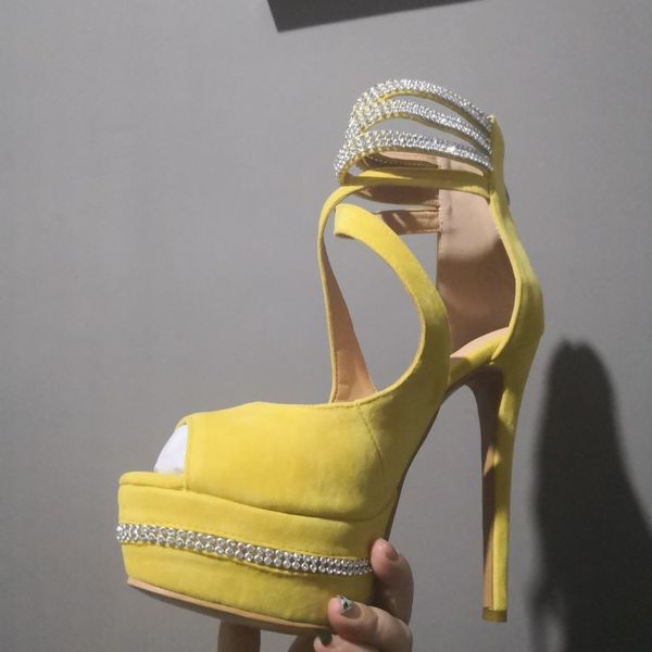 

sandals yifsion women platform strass sandals, high heels peep shoes, yellow party and more size five-15. c28d, Black