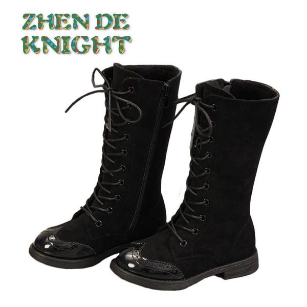 

boots girls 2021 autumn children knee-high fashion suede rubber soft platform snow pu leather shoes, Black;grey