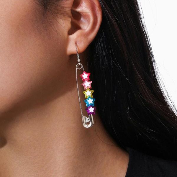 

dangle & chandelier hi man european simple color stars paper clip earrings women punk hip hop creative party jewelry accessories girlfriend, Silver