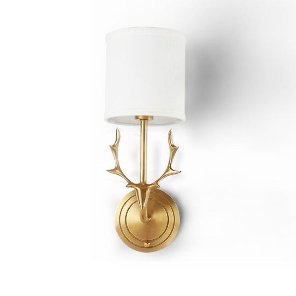 

wall lamp antler sconce copper dimmable light fabric shade living room restaurant cafe bedroom el hall deer horn