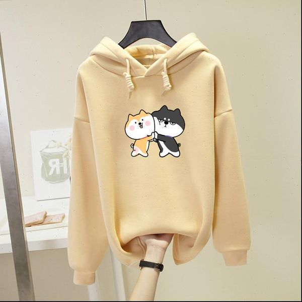 

harajuku cartoon dog shiba inu women hoodie husky print sudadera mujer kawaii pullover oversized street wear, Black