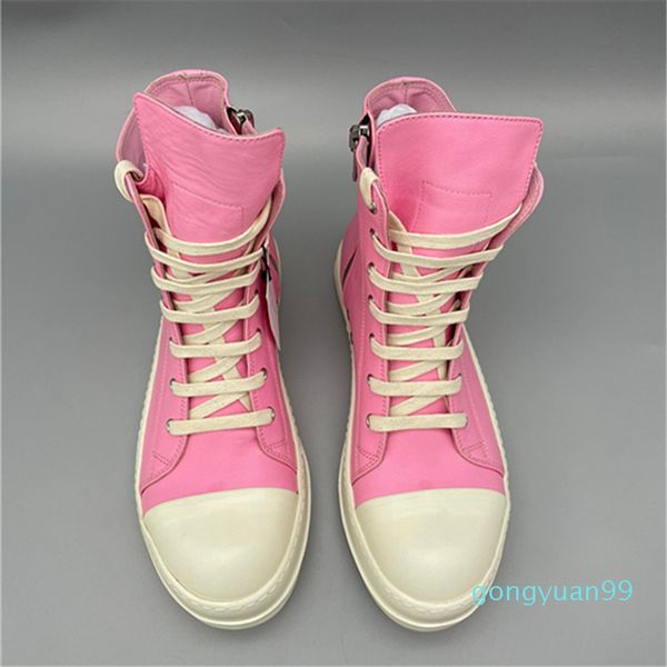 

21ss high-fragrant sole quality pink genuine leather boots lace up hip hop trainer sneakers shoes, Black