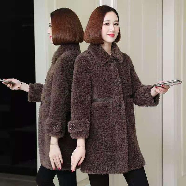 

women's fur & faux 2021 women winter solid genuine lambs wool coat lady natural granular sheep shearing jackets female warm long outerw, Black