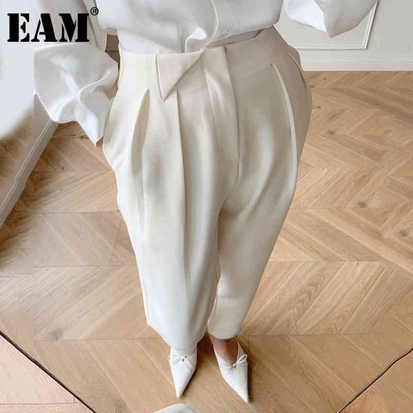 

[eam] high waist white brief long pleated harem trousers loose fit pants women fashion spring autumn 1dd7023 21512, Black;white