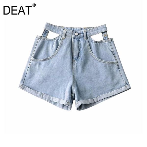 

[deat] summer fashion short pants high waist hollow out solid color personality women denim shorts 13c939 210527, White;black