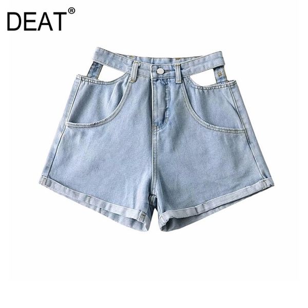 [Deat] verão moda calças curtas cintura alta oca out personalidade de cor sólida mulheres denim shorts 13c939 210527