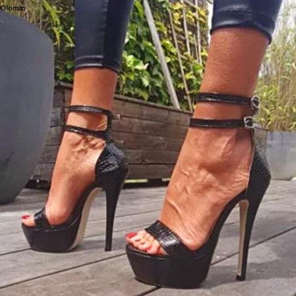 

sandals olomm 2021 handmade women summer platform ankle strap stiletto heels open toe black party shoes size 35 45 46 47 52