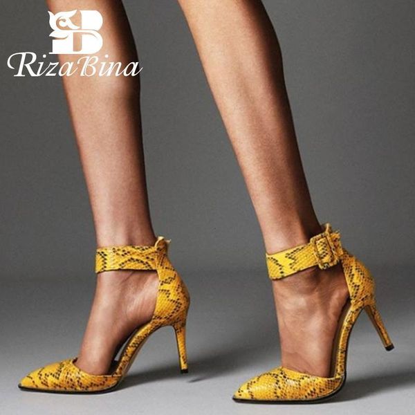 

sandals rizabina high heels for women fashion snake print summer shoes pointed toe party wedding footwear size 33-42 2jsb, Black