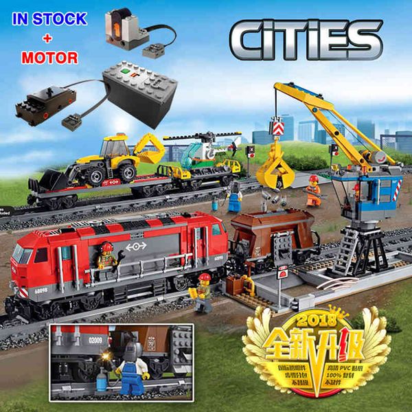 Mit Motor Bausteine Kit 02009 Stadt Schwerlastverkehr Schiene Zug Kompatibel 60098 Fernbedienung Fahrzeug KID Spielzeug Geburtstag Geschenke x0503