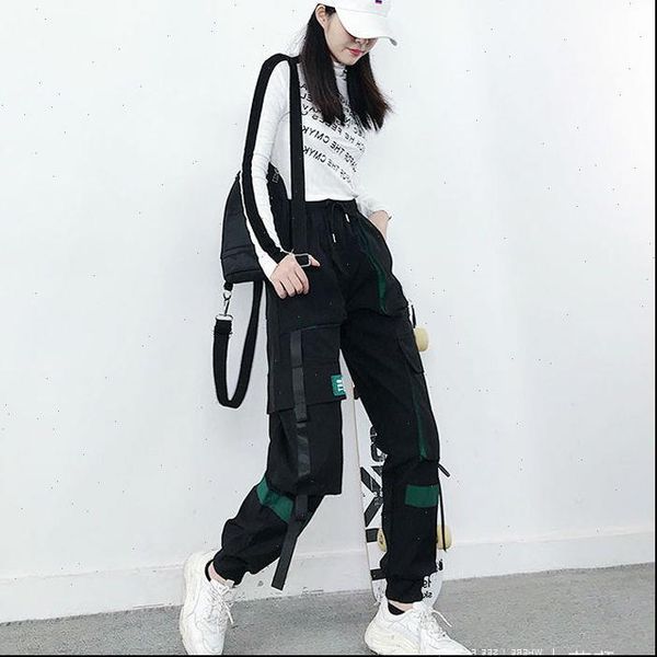 

womens pants women cargo black ankle length elastic waist joggers female loose trousers casual haren for spring and summer, Black;white