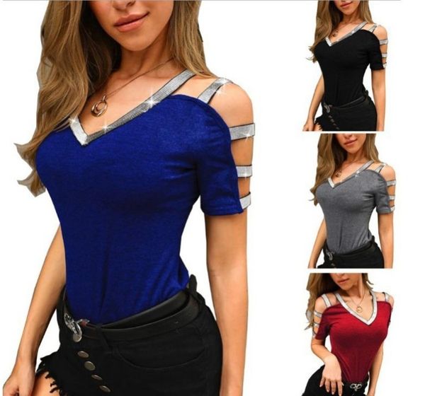 

women's t-shirt knitted off shoulder v-neck short sleeve qiw8, White