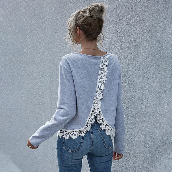 

women's hoodies & sweatshirts autumn winter pullover cross v neck backless lace full sleeve for tnqn, Black