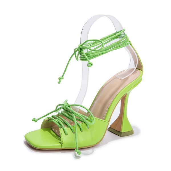 

slippers cross-strap woman shoes sandals open toe square head strange high heels gladiator women lace-up ladies w7gs, Black