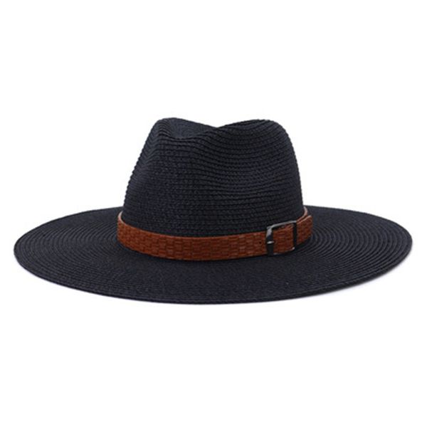 

summer straw hats men caps panama big brim 11cm band jazz caps solid white black khaki coffee outdoor sun protection women hats, Blue;gray