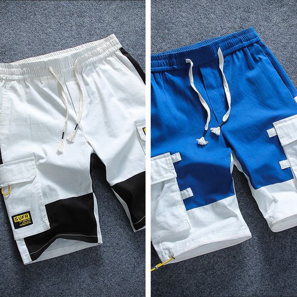 

a 438 seven minutes of pants color matching shorts loose 2021 summer slacks 5 minutes of pants trend 7 points 6 pants men's divis, Blue
