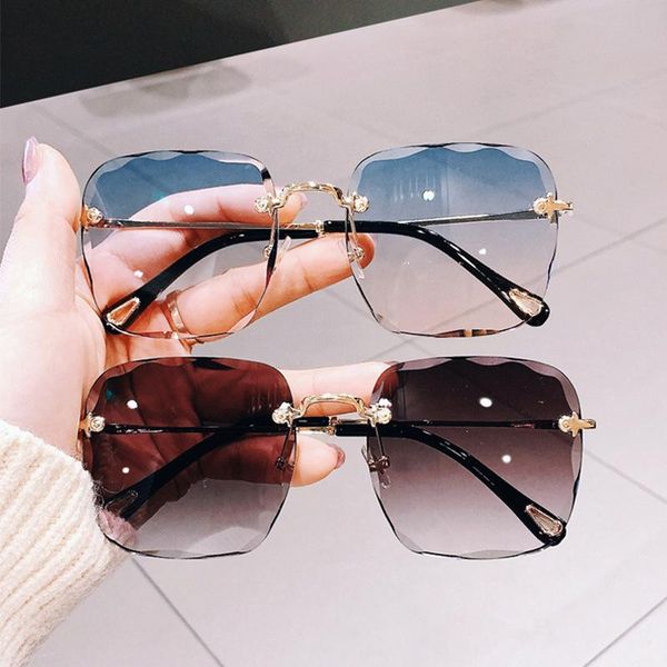 

sunglasses 2021 fashion rimless women vintage square oversized sun glasses steampunk sunshades lunettes uv400 oculos, White;black