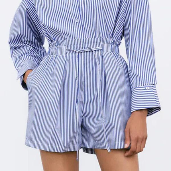 

women's shorts novalya casual blue striped printed women fashion drawstring short elegant loose pockets female ladies, White;black