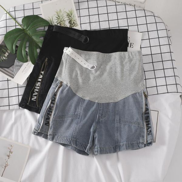 

1132# summer denim maternity shorts a line wide leg loose elastic waist adjustable belly short jeans for pregnant women bottoms, White