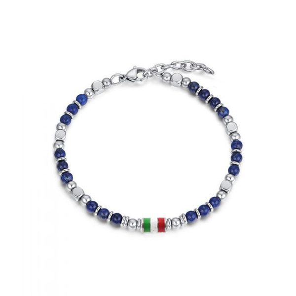 

beaded, strands runda stainless steel men bracelet with enamel flag for women bead jewelry, Black
