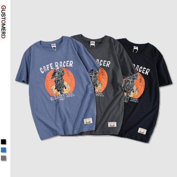 

men's t-shirts gustomerd 100% cotton summer t shirts men motorcycle printed harajuku short sleeve shirt classic clothes, White;black