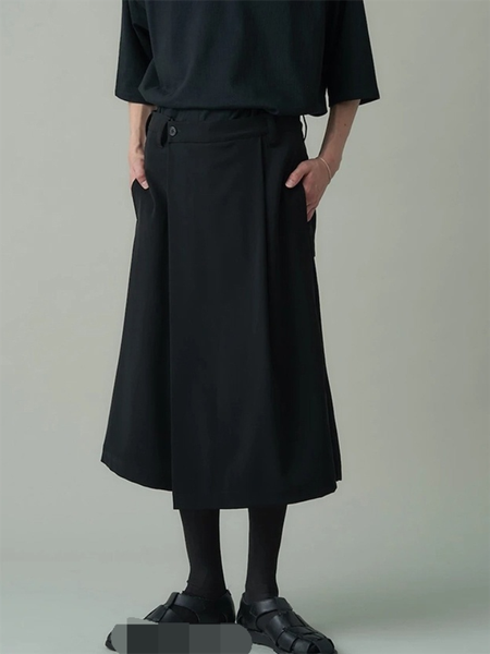 

men's pants culottes casual wide leg early fall black loose asymmetric young warrior fashion