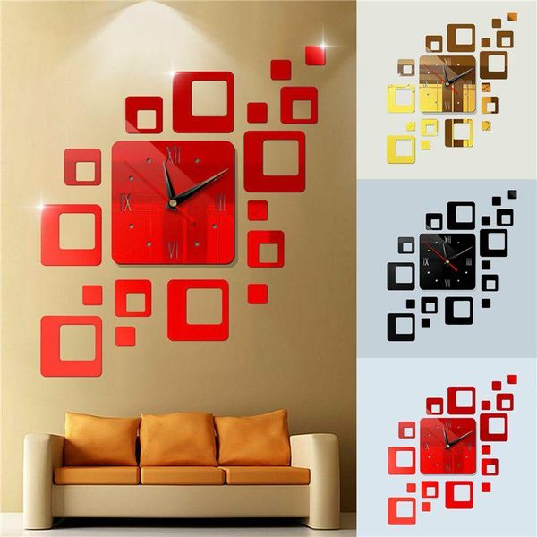 

wall clock diy acrylic mirror surface sticker modern art design office home decor clocks