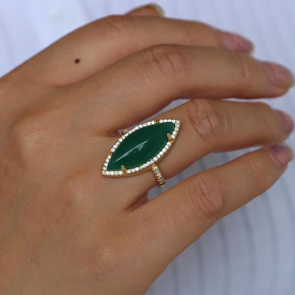 

wedding rings fashion jewelry personality green oval big ring female sparking elegant dainty cz women gift, Slivery;golden