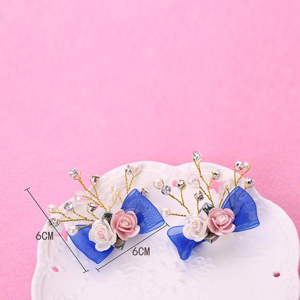 

hair clips & barrettes wedding jewelry blue ceramic flower clip crystal pearl hairpins copper wire bridal tiara ml, Golden;silver