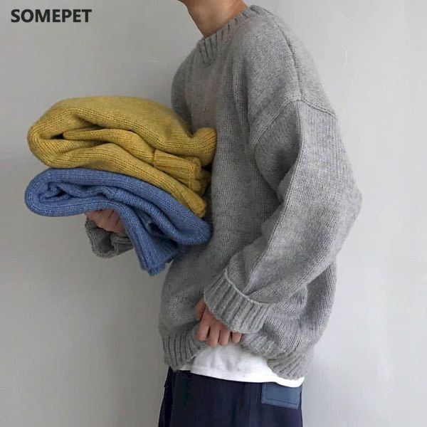 

men's sweaters hong kong style sweater male students korean loose round neck solid color autumn winter harajuku, White;black
