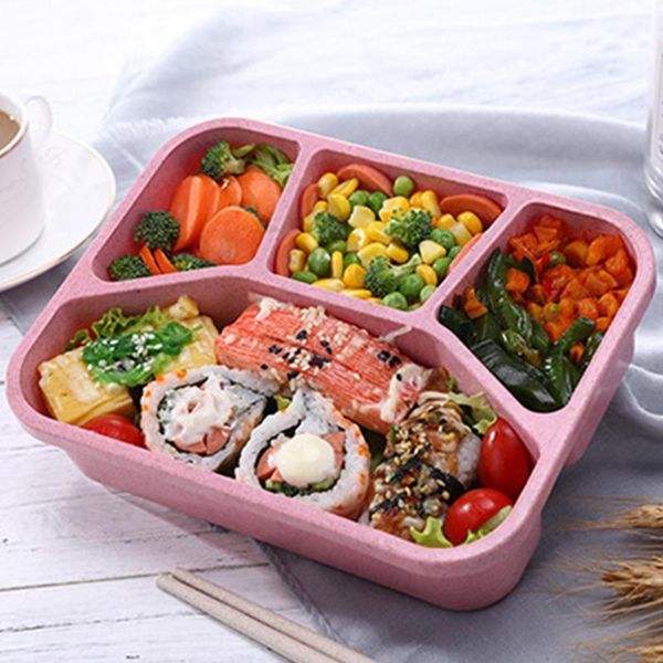 

dinnerware sets work fresh keeping 4 compartments school lunch travel kids adults wheat straw bento box storage picnic japanese style