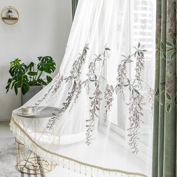 

curtain & drapes light luxury elegant modern minimalist wisteria flower embroidery cotton linen curtains for living room bedroom high shadin