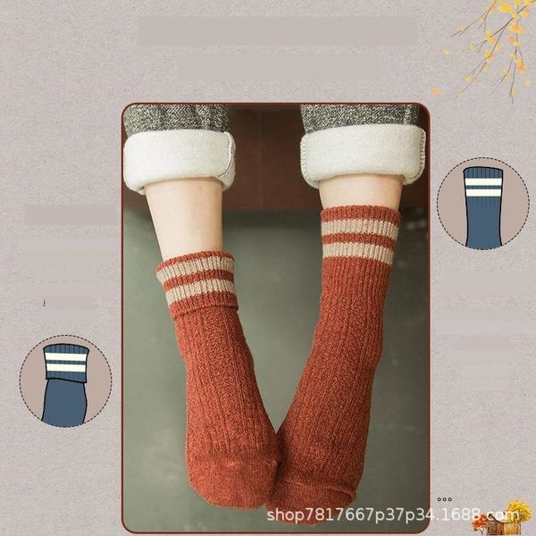 

12z children's middle tube pure color two bar high women's thick thread warm wool cotton wool cotton socks hosiery knitted warm wo, Black;white