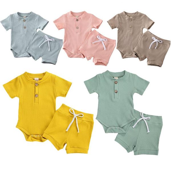 

clothing sets 0-24m baby boys girls clothes 2021 summer toddler solid ribbed knit short sleeve bodysuit + shorts casual outfits, White