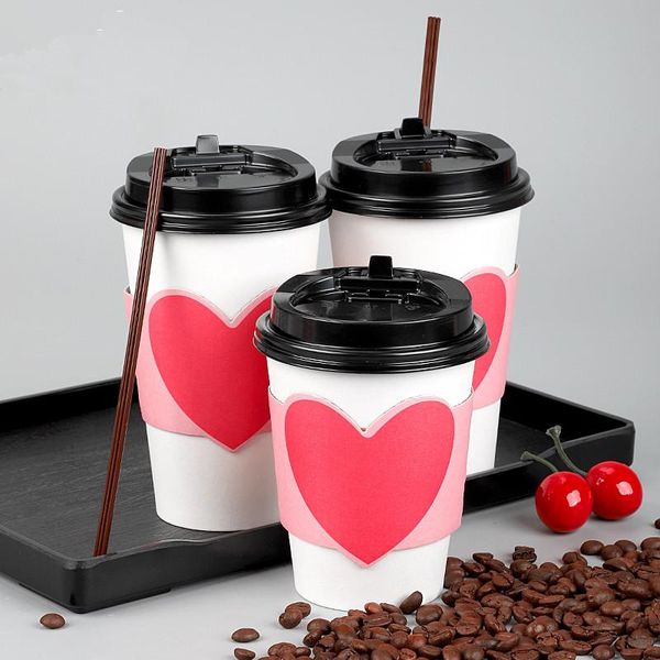 

disposable cups & straws 50pcs 14oz/16oz coffee cup 400ml 500ml milk tea white paper birthday party favor creative pink kraft sleeve