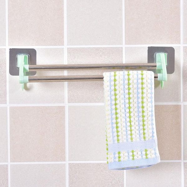 

towel racks self adhesive wall mounted rack multifunction bathroom holder double pole shelf home organizer