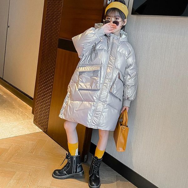 

down coat teen girl winter waterproof pearlite layer cotton jacket thick hooded collar children's outerwear playing snow clothes, Blue;gray