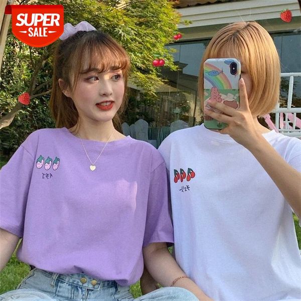 

new small fresh and cute printing loose student bottoming short-sleeved t-shirt women's trend #cm5v, White