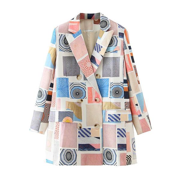 

women's suits & blazers wholesale european and american autumn printed double-breasted suit jacket, White;black