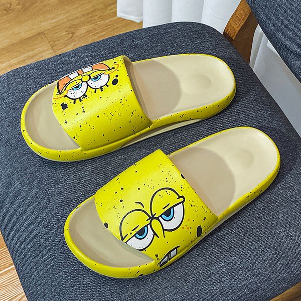 

summer male indoor home slipper couples wear thick bottom non-slip comfortable, lightweight and lovely cartoon beach sandals in large size 3, Black