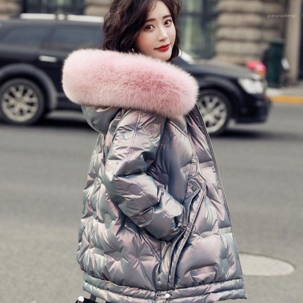 

women's down & parkas winter coat women hooded puffer jacket fur collar jackets for 2021 female short loose clothes abrigo mujer hly205, Black