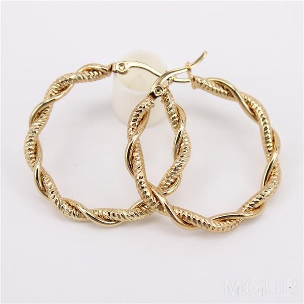 

hoop & huggie stainless steel earrings 4 mm twisted wire 2 colors styles large and wholesale retail lh944, Golden;silver