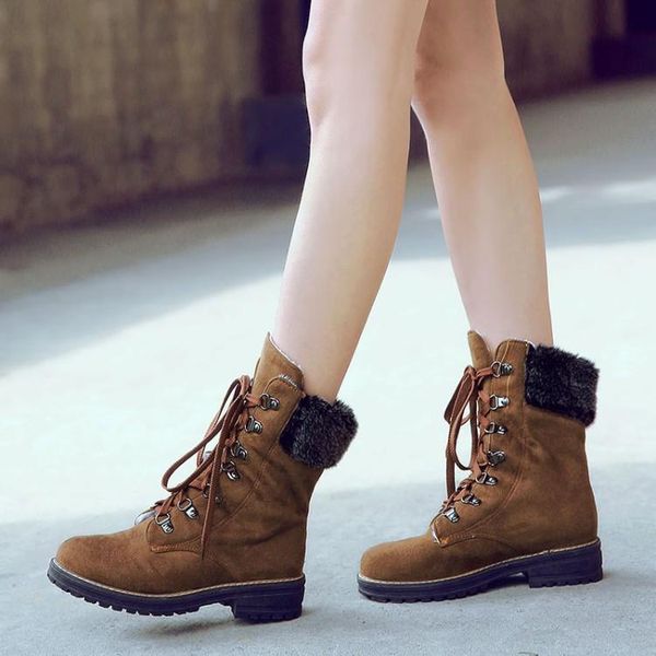 

boots oversized women shoes for ladies woman winter cross - lacing with round head, Black