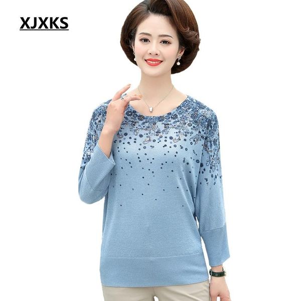 

women's sweaters xjxks 2021 spring knitted pullover sweater plus size middle-aged woman vintage casual batwing sleeve women, White;black
